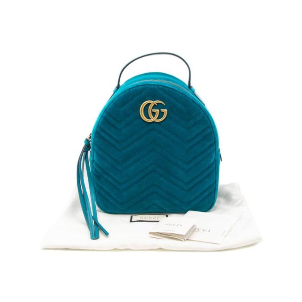Gucci Dome Marmont Petrol Velvet Matelasse Gg (Sku 4784) Backpack